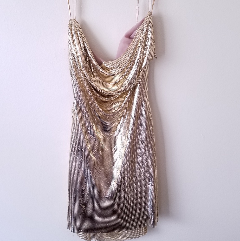 Gold metal mini dress